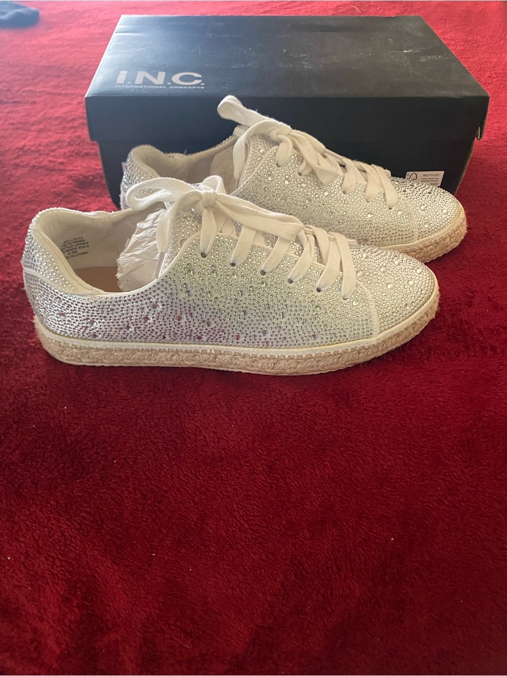 INC International Concepts White Crystal-Embellished Low-Top Sneakers
